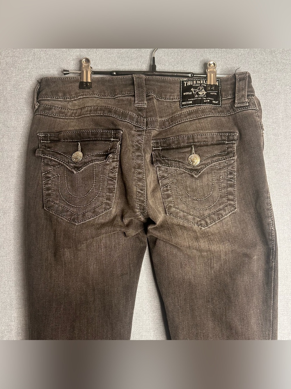 Y2K True Religion Jeans Joey Boot Cut Flare Low Rise Flap Black Sequins 26x31.5